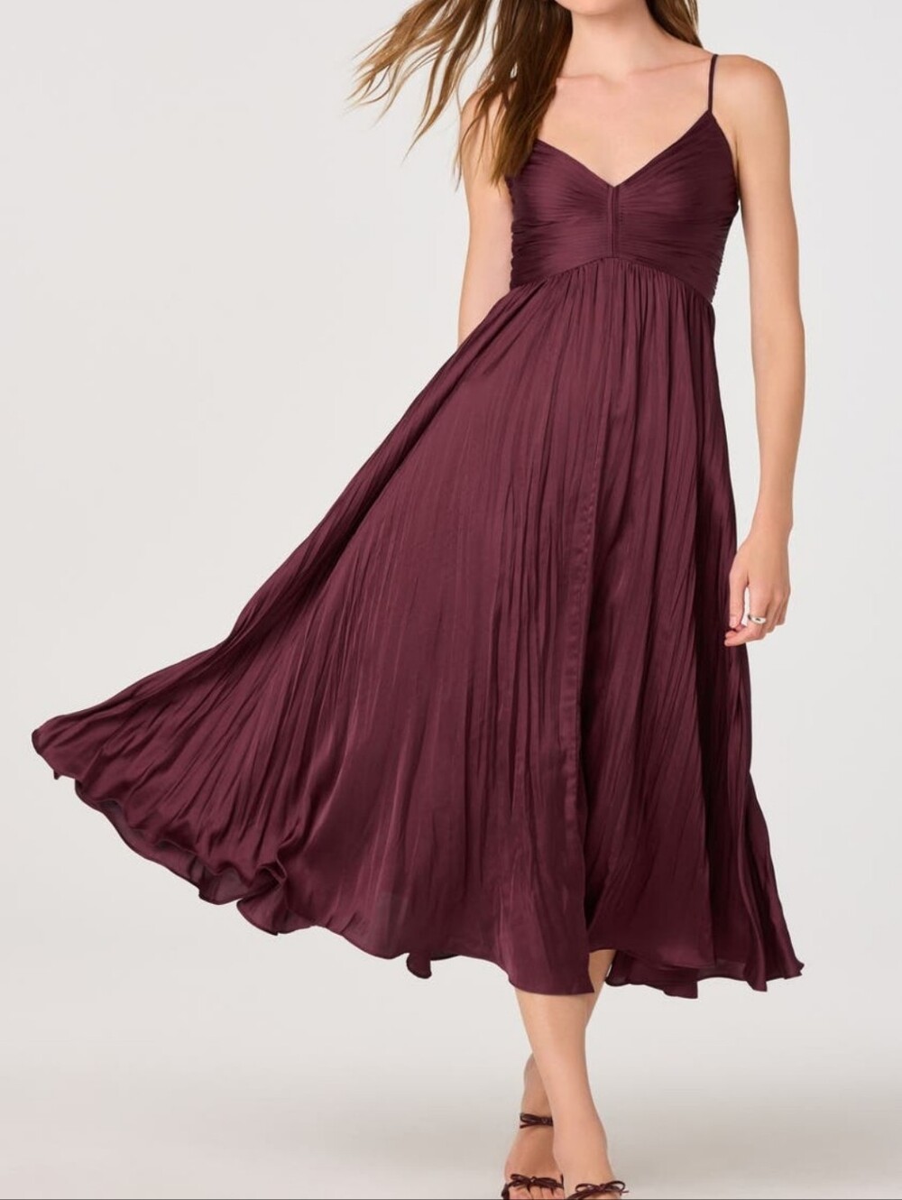 ASTR THE LABEL MAEVE MIDI PLEATED DRESS IN WINE SZ XS